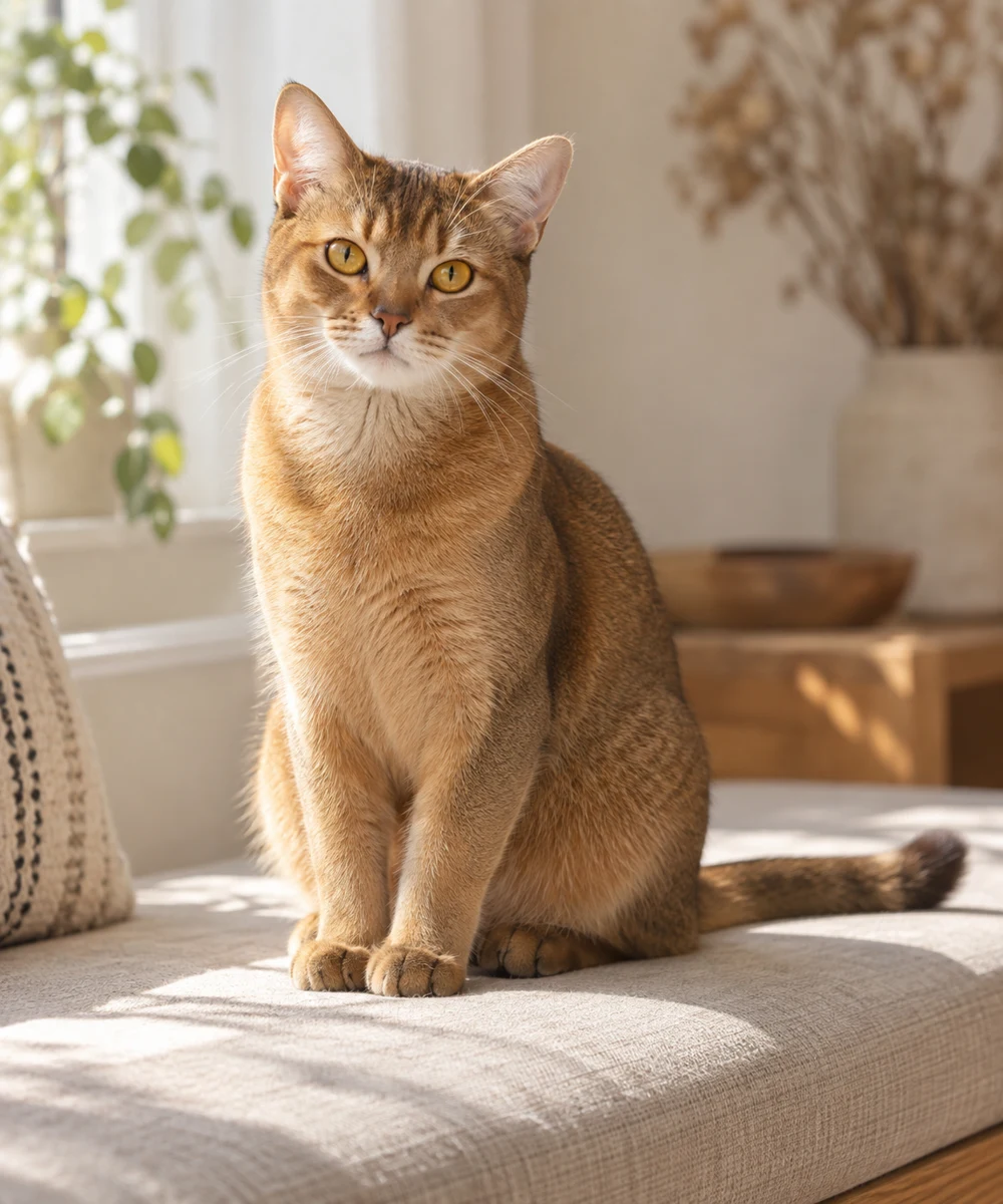 焦糖跳豆 · AI 生成的虚拟混血猫写实图