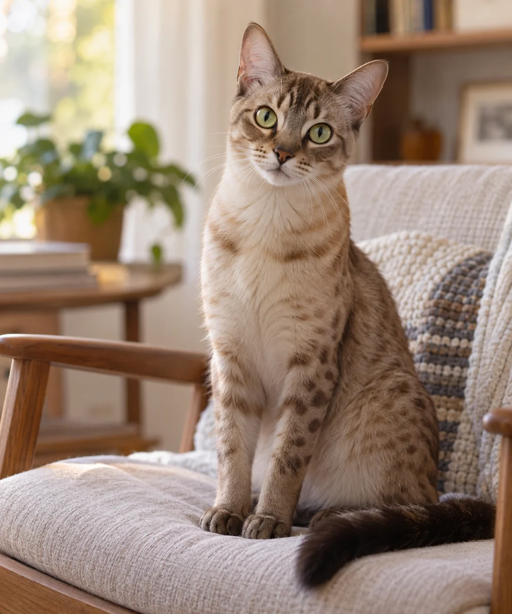云朵糖 · AI 生成的虚拟混血猫写实图