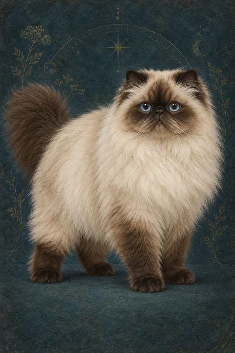 喜马拉雅猫 · 海豹重点色，奶油色躯干，圆形蓝眼 · 原创品种示意插画