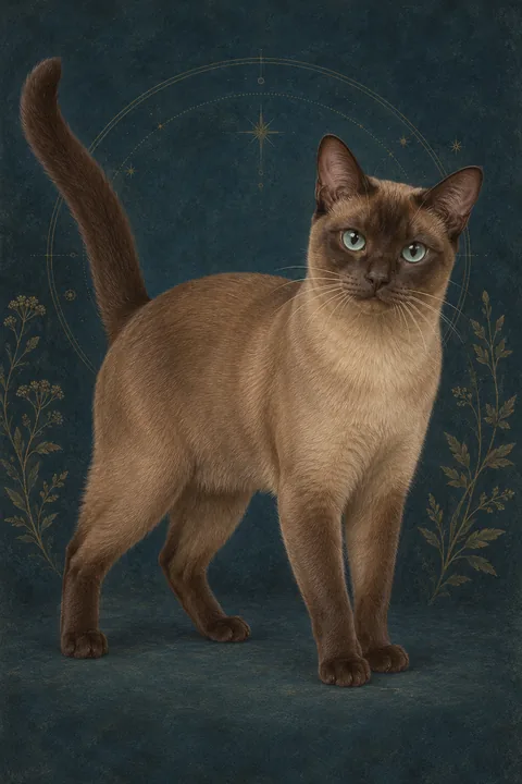 东奇尼猫 · 自然棕色貂色花纹，深棕重点色，水蓝色眼睛 · 原创品种示意插画
