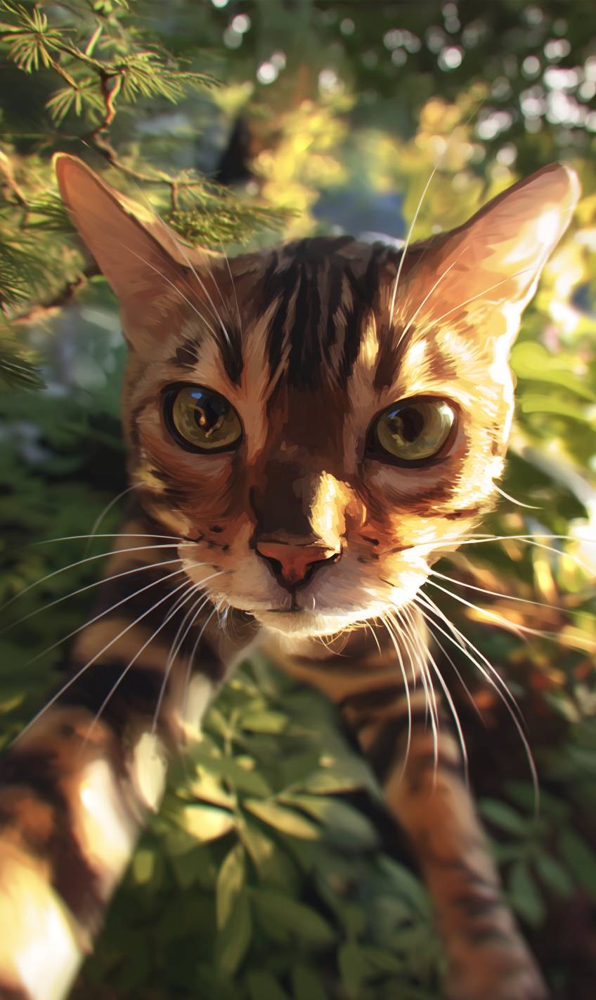 一只好奇的孟加拉猫自拍，超写实风格