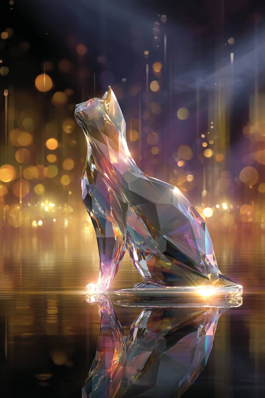 Eine Katze aus Diamanten, elegante und luxuriöse Erscheinung.