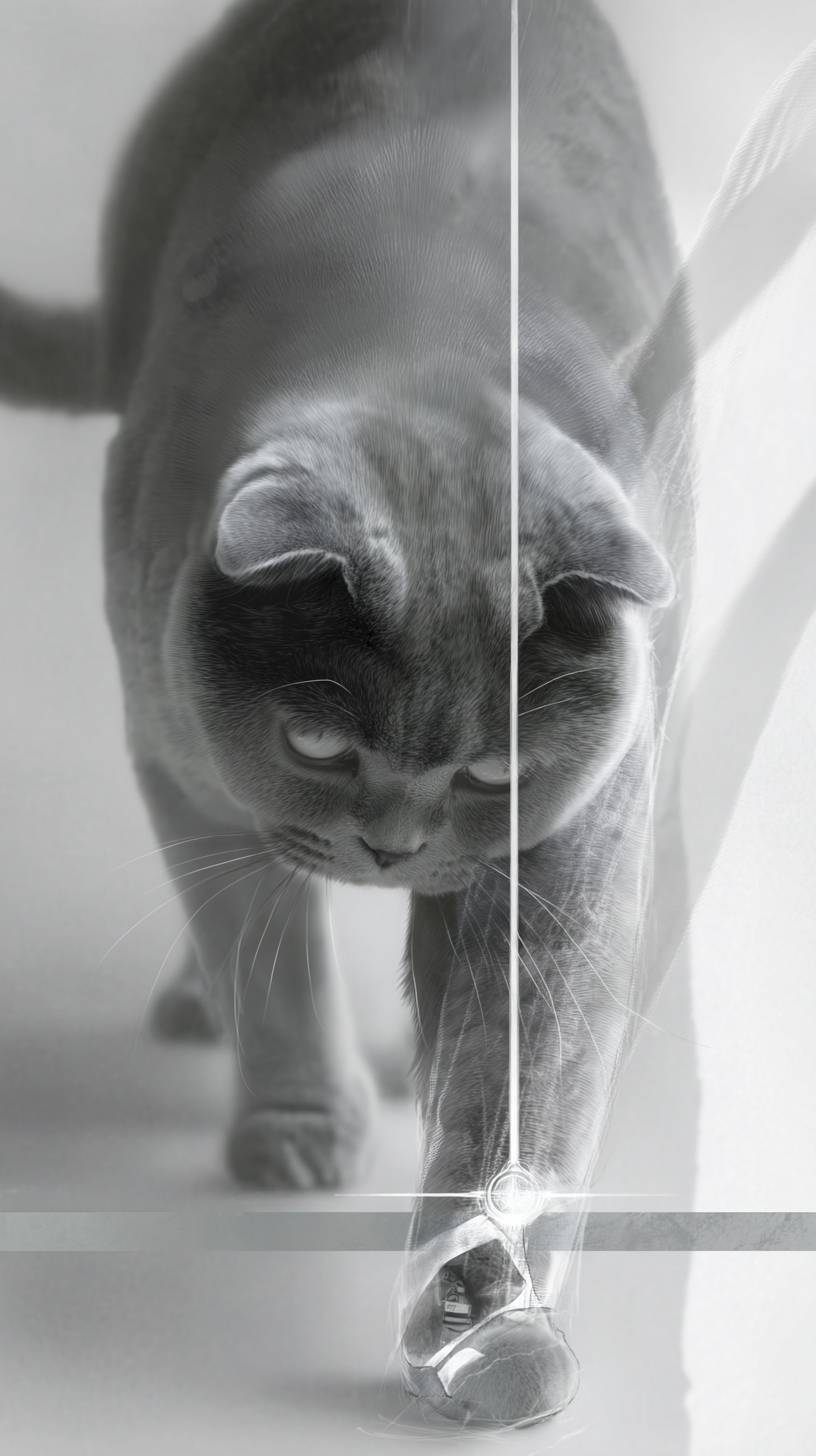 Un gato Scottish Fold juguetón persigue un láser.