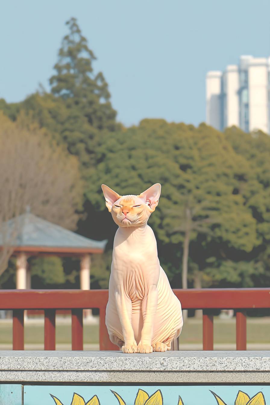 一隻柔軟的無毛貓正在曬太陽