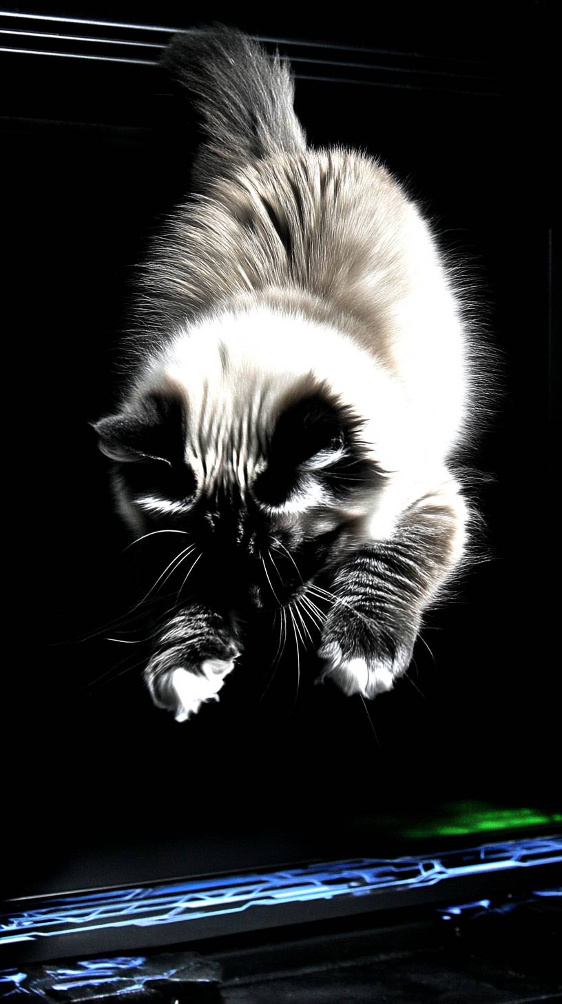 Eine bezaubernde Ragdoll-Katze springt verspielt.