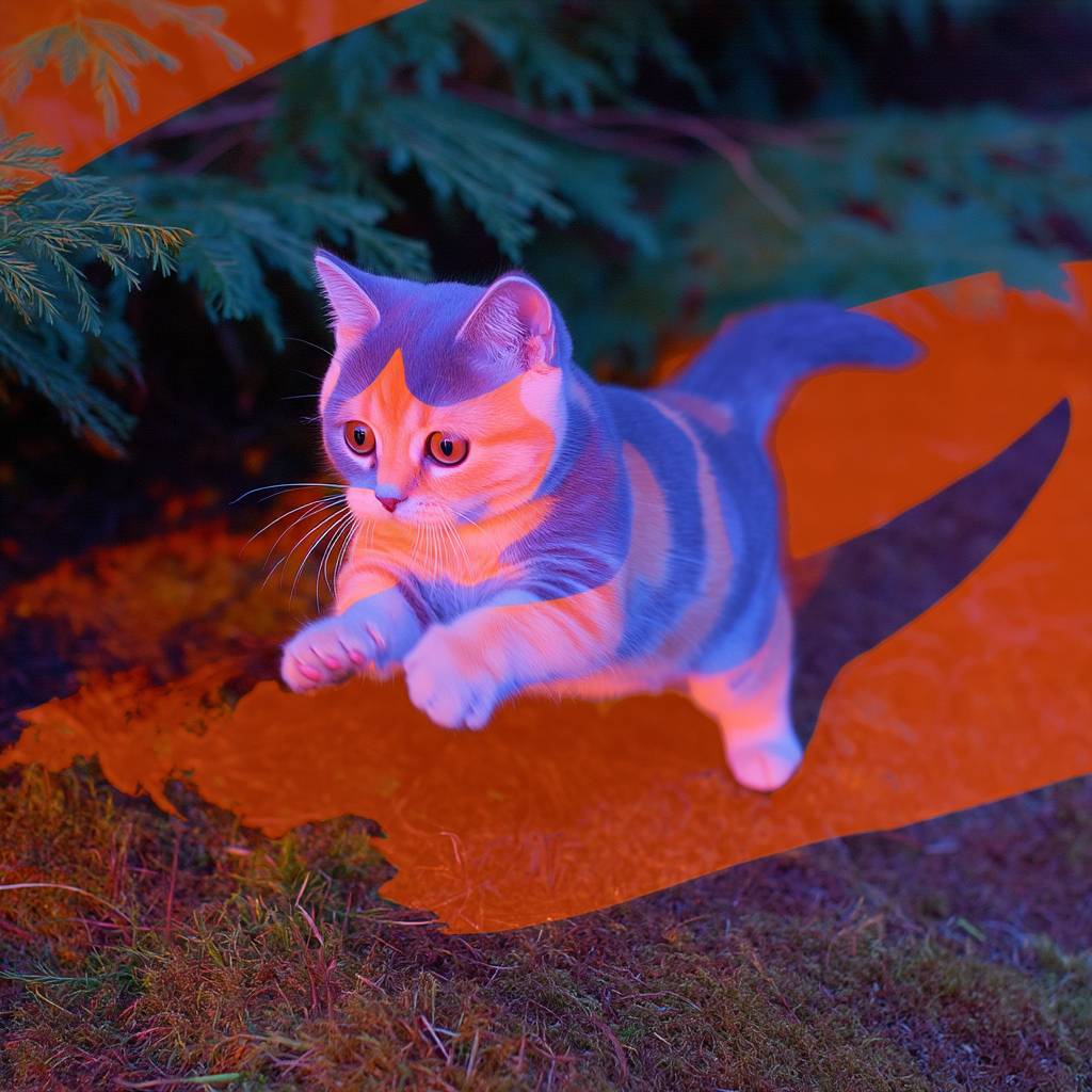 小さなマンチカン猫が遊び心満載で跳び回っています