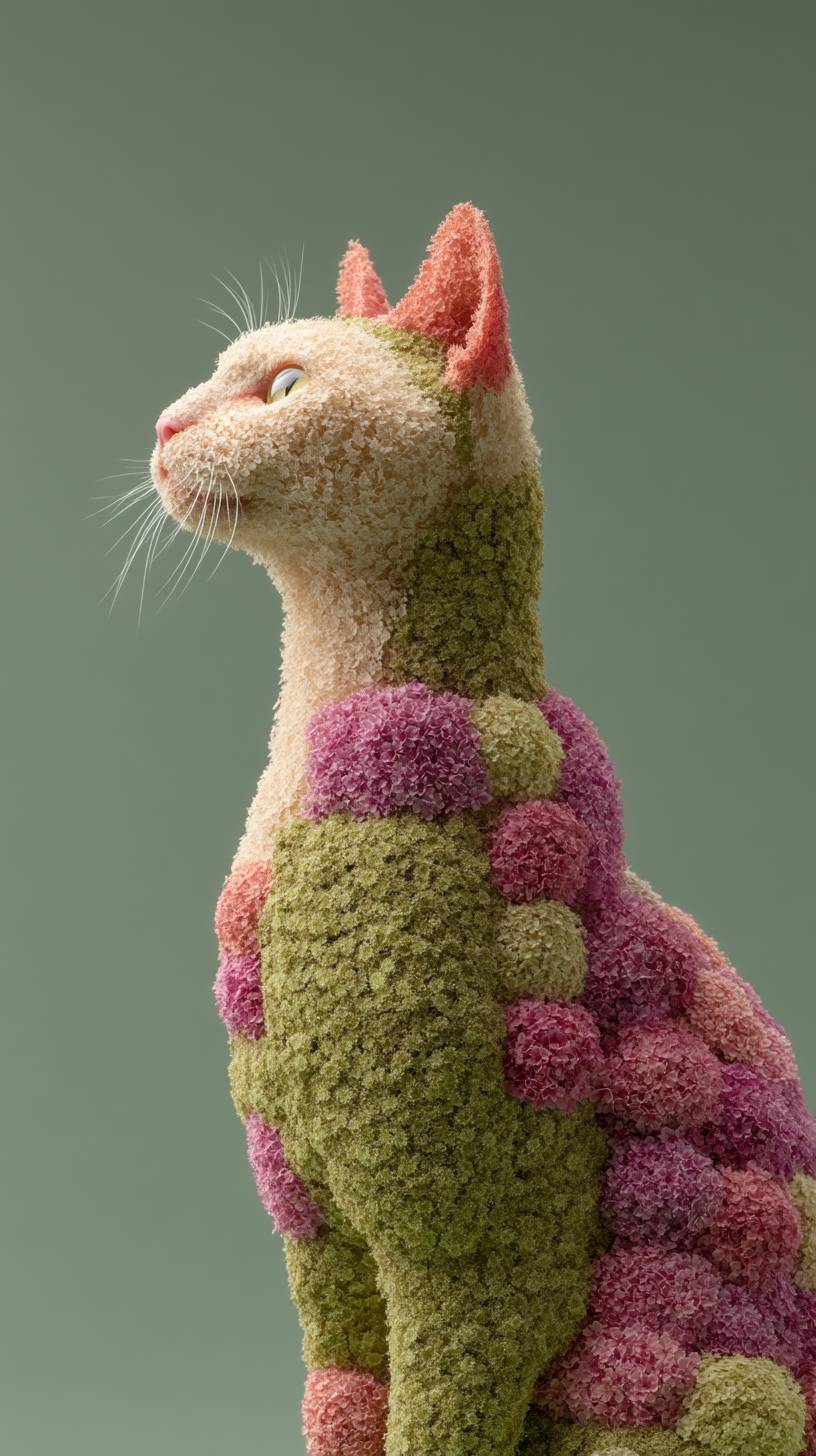 Eine Katze aus Kirschblüten, fotorealistische Tierfotografie.