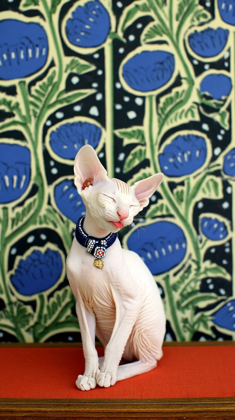 Un pequeño gato Sphynx parpadeando adorablemente.