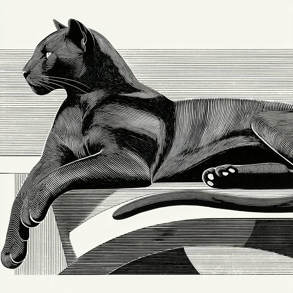 Un elegante gato negro parecido a un pantera está reposando.