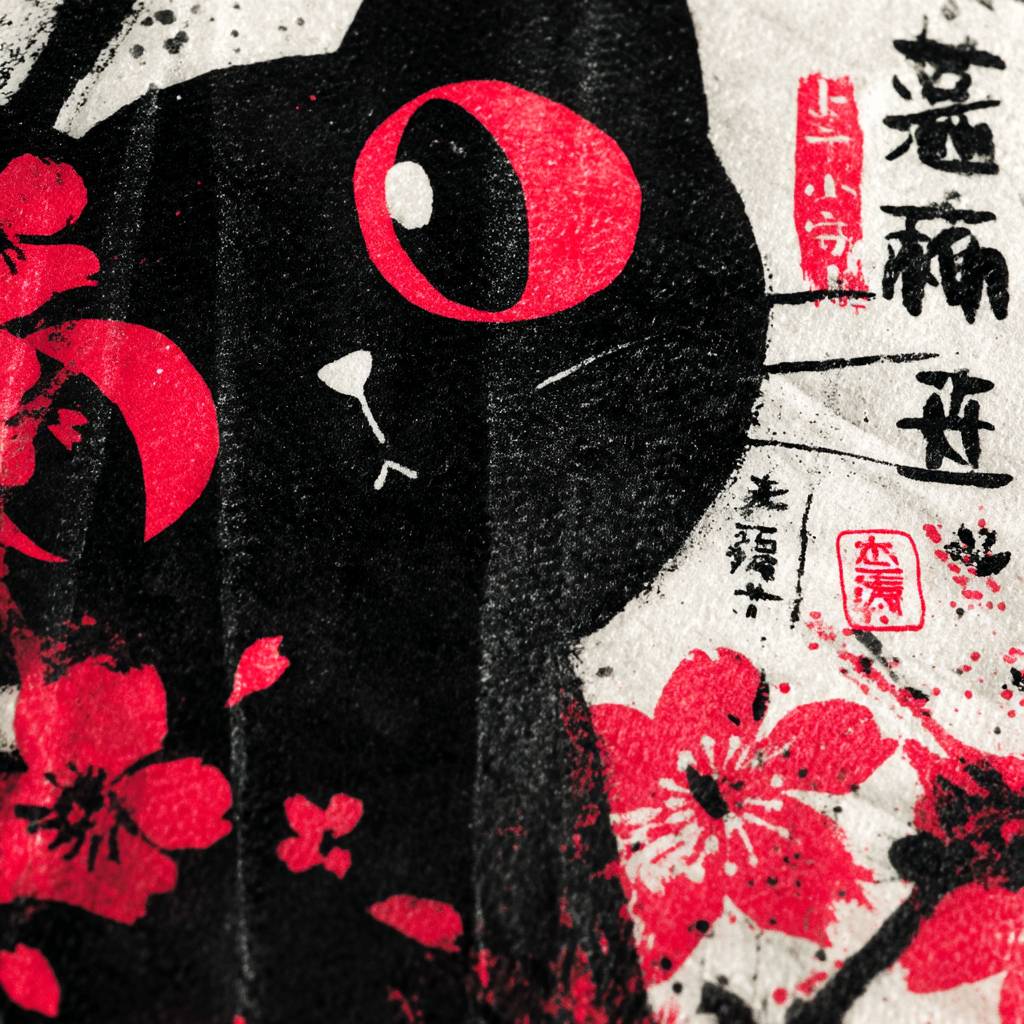 Cute cat sumi-e painting