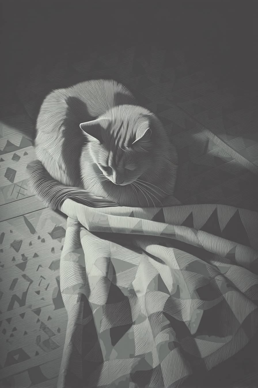Eine flauschige Sibirische Katze kuschelt sich in eine Decke.