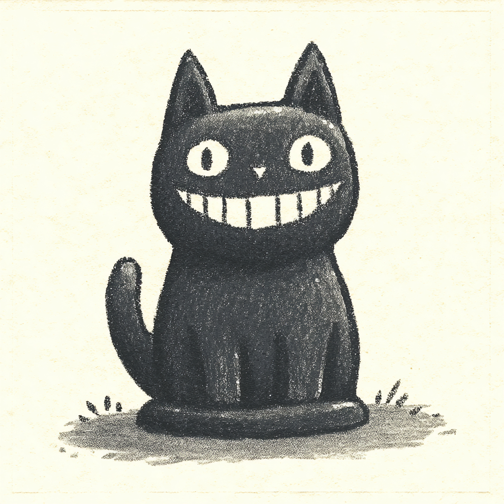 Dibujo en miniatura de una pequeña figura decorativa de gato chino negro