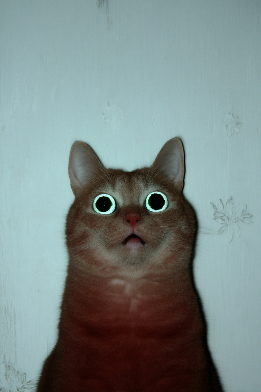 un gato muy sorprendido y asustado