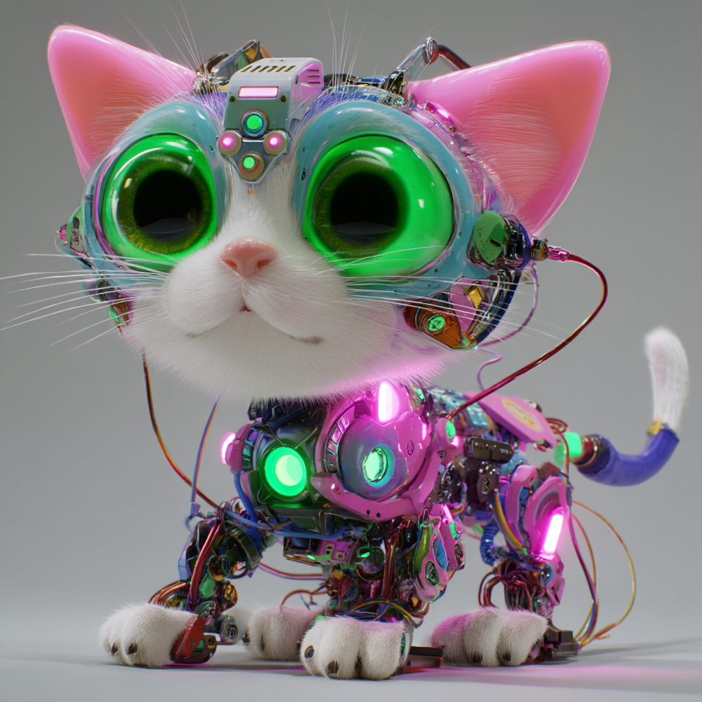 CGI 사이버펑크 스타일 로봇 고양이