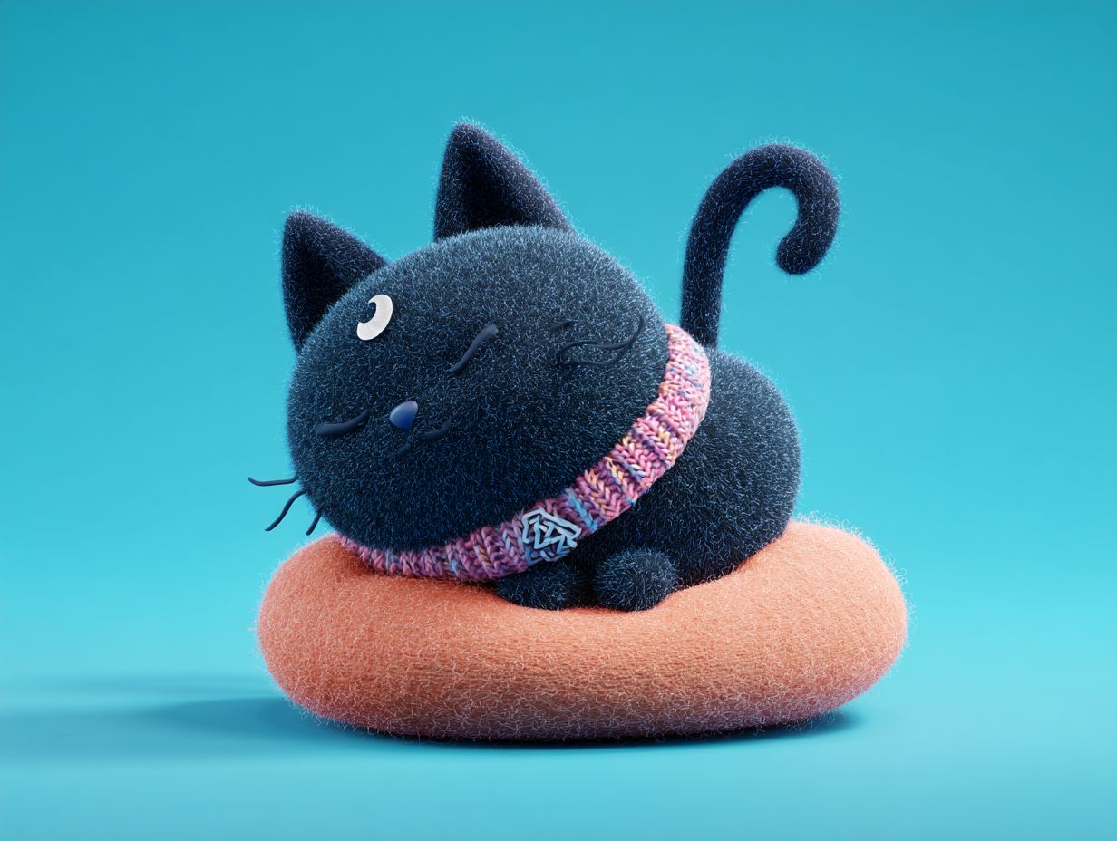 アートフェスティバルのためにかわいくて知的な魔法の黒猫をデザインし、生き生きとしたクレイメーションスタイルで表現。