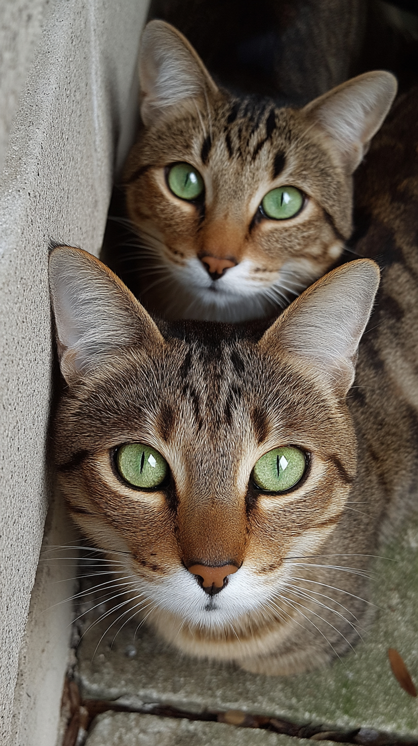 Zwei synchronisierte Katzen, ein sehr lustiges Foto.