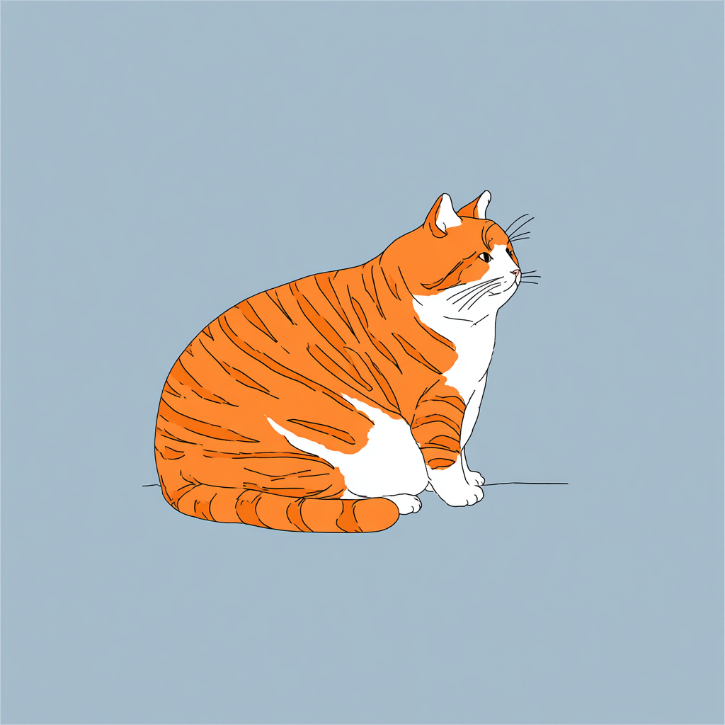 简单的卡通风格的肥胖虎斑猫线条画