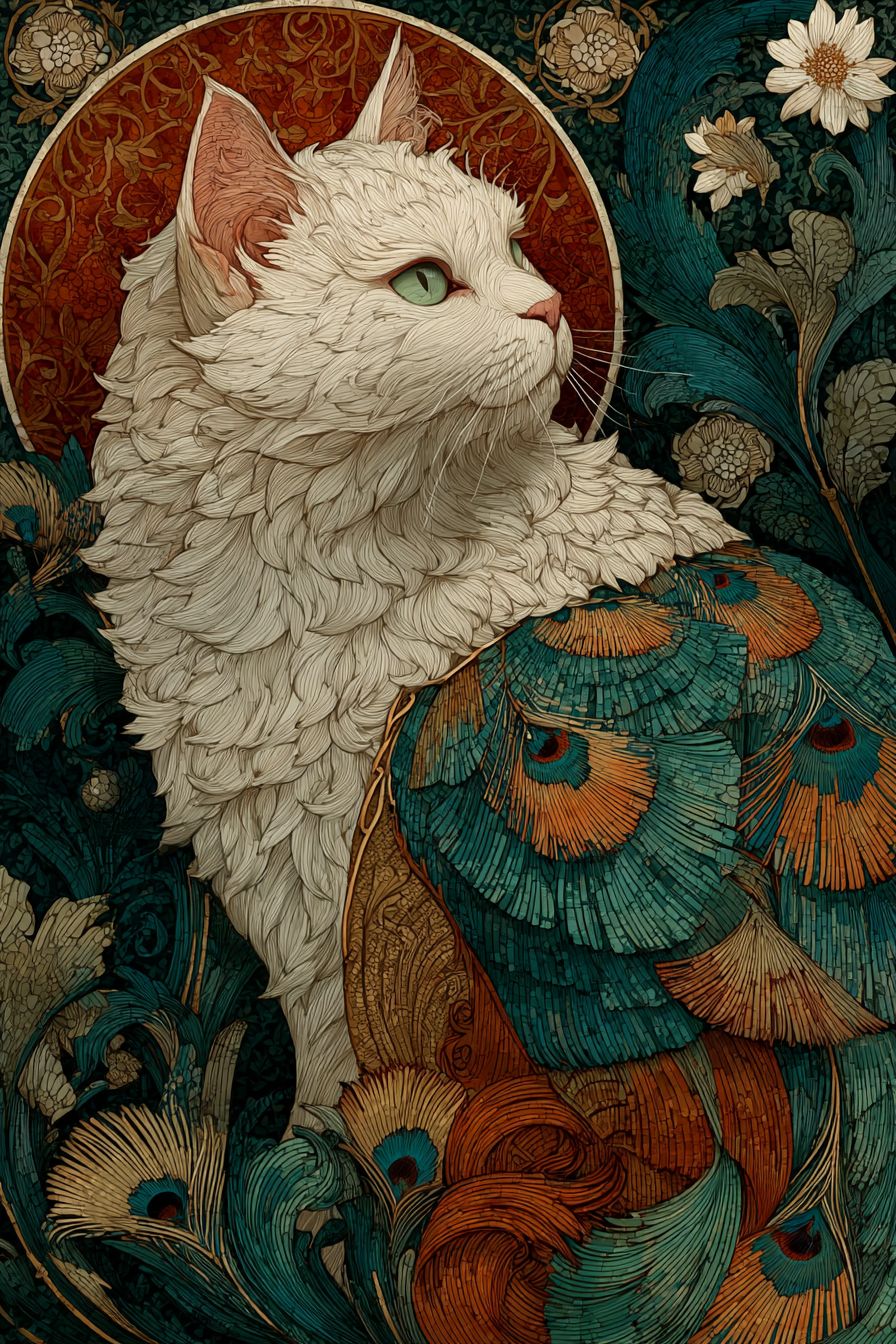 Ein Jugendstil eines Selkirk Rex mit fließenden Linien und eleganten Kurven