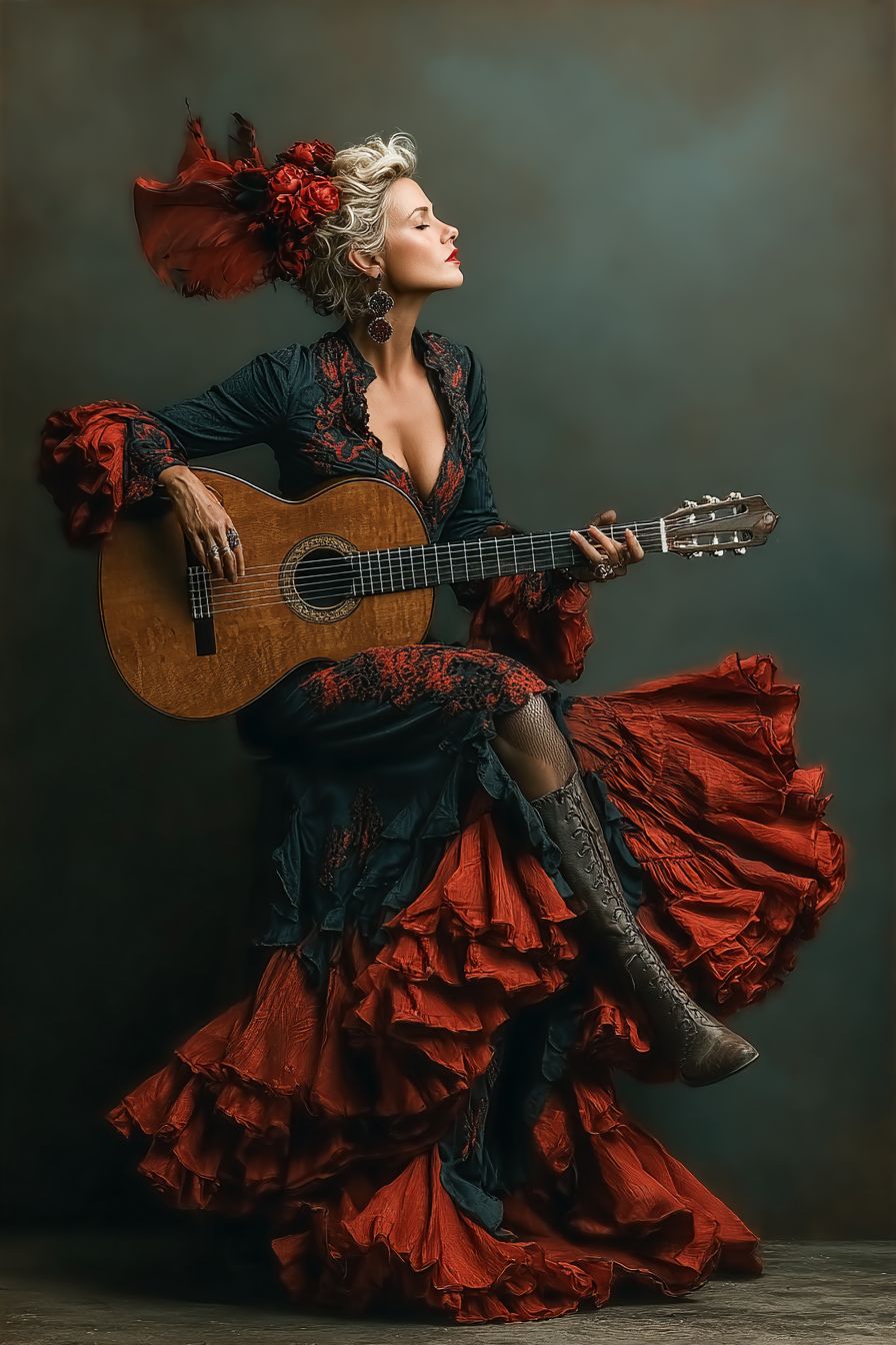 Un européen à poil court dans un style d'art flamenco rouge et noir passionné