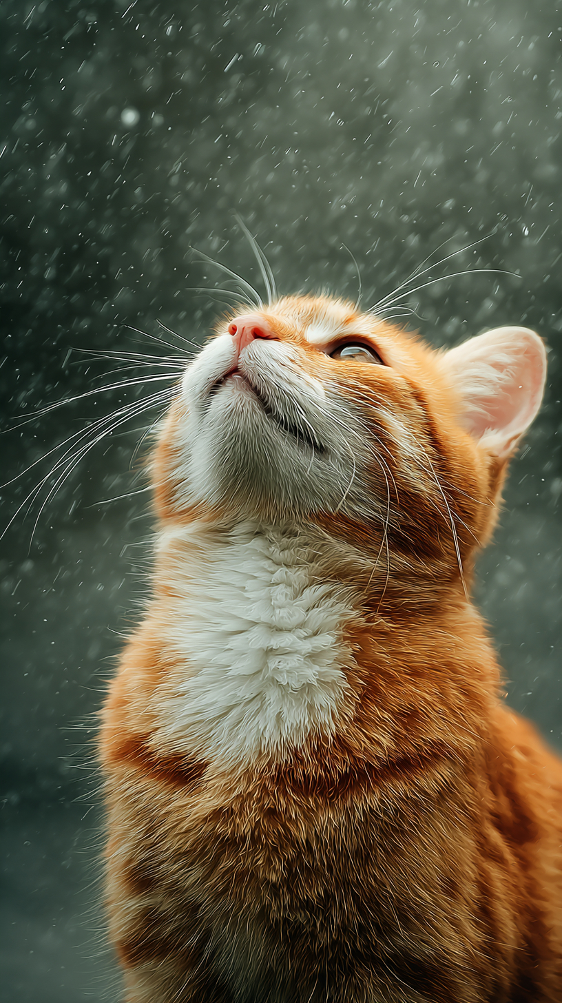 Glückliche Katze im Regen