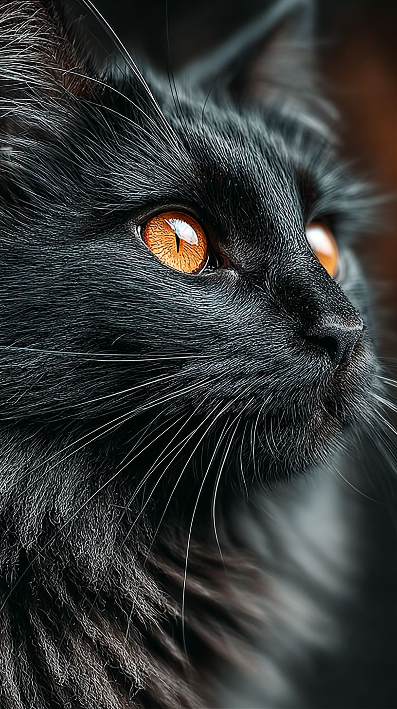 Un portrait romantique et sombre d'un chat persan noir aux yeux orange