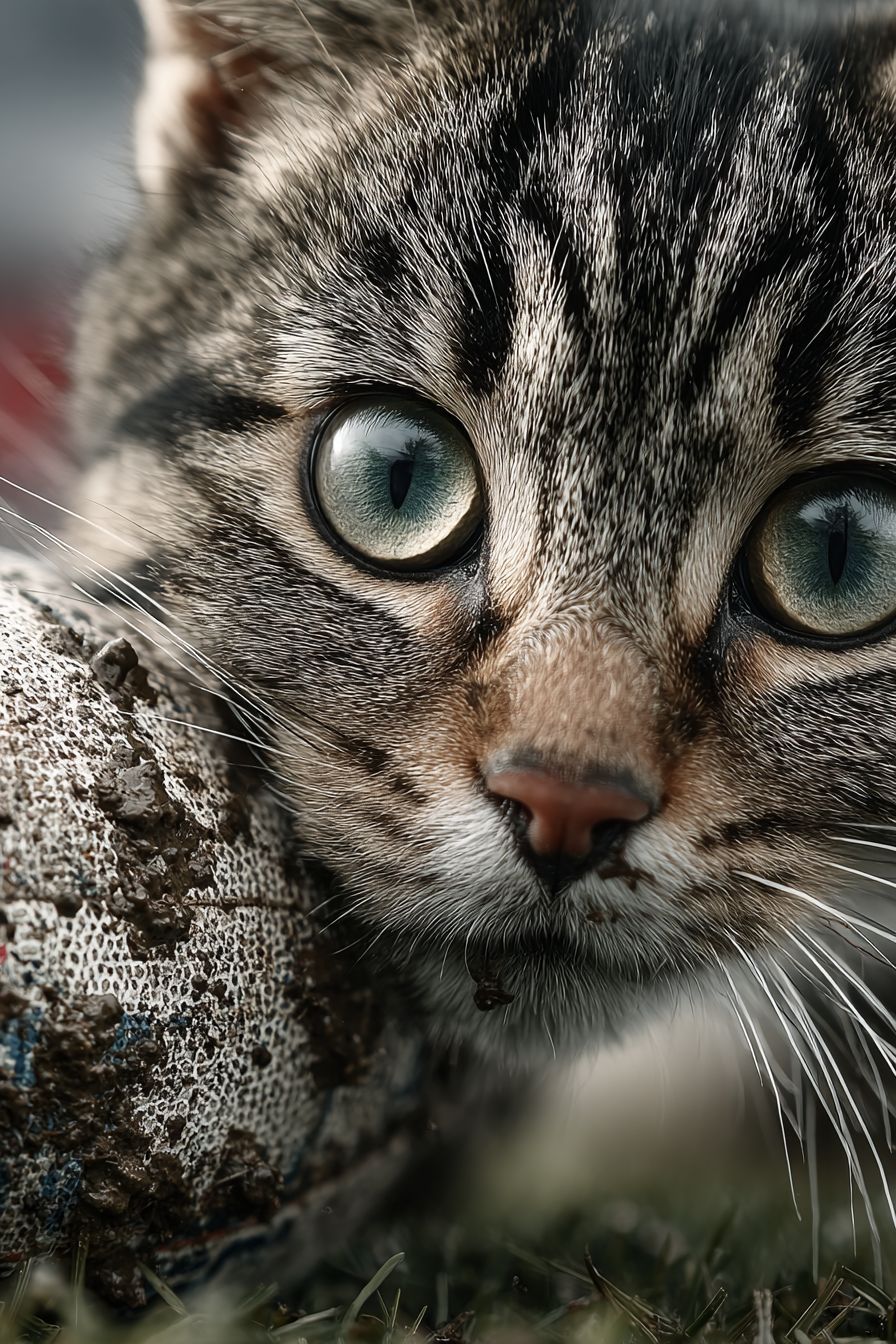 フォトリアルな縞模様の猫がラグビーをする
