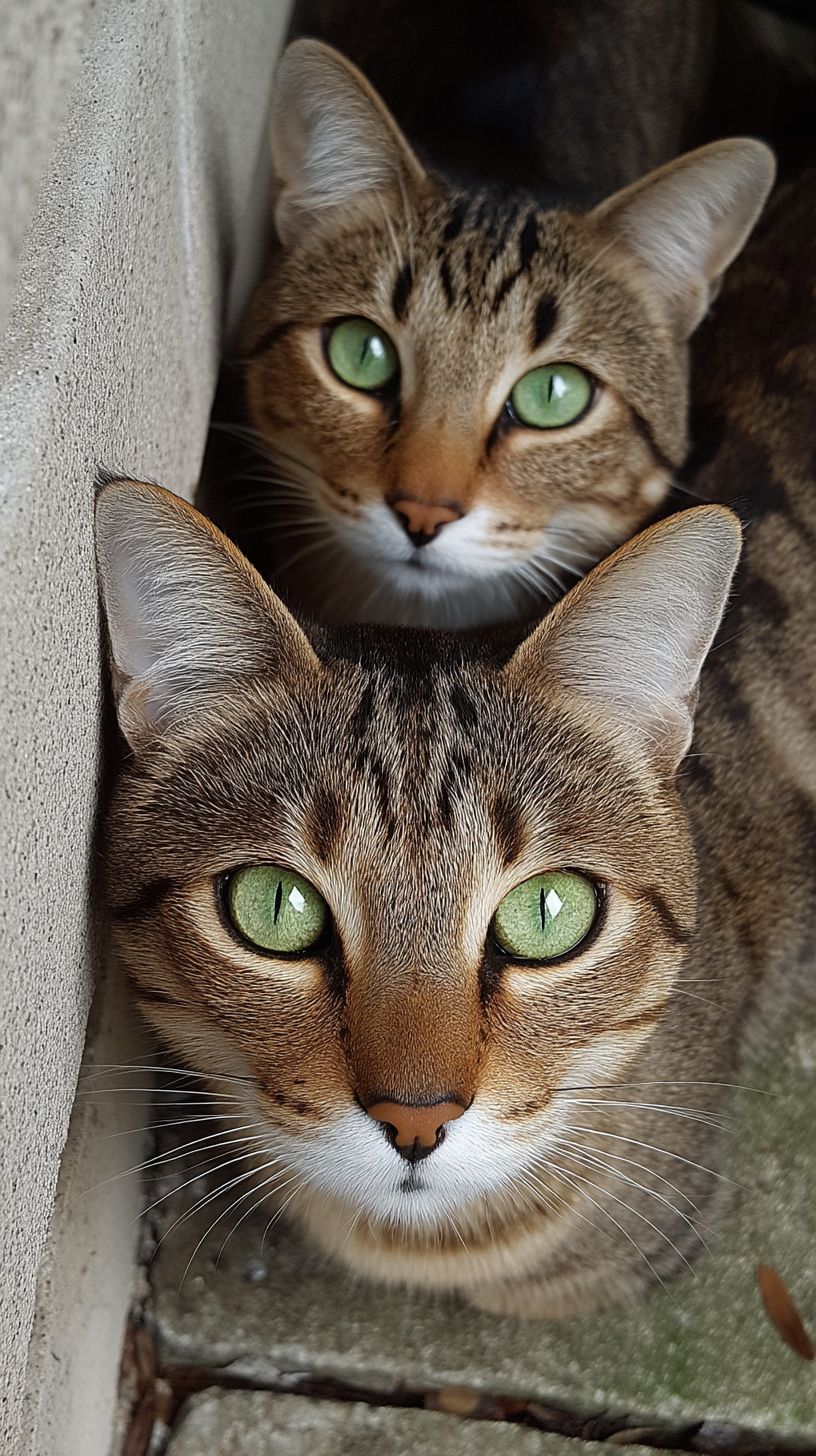 2匹の同期した猫、とても面白い写真。