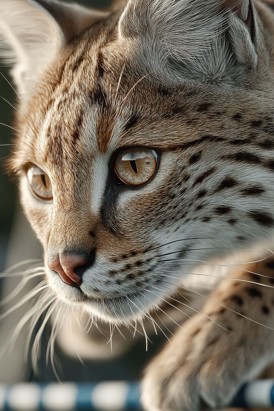 超リアルなサバンナ猫がアジリティトレーニングを行い、ハードルを飛び越えています