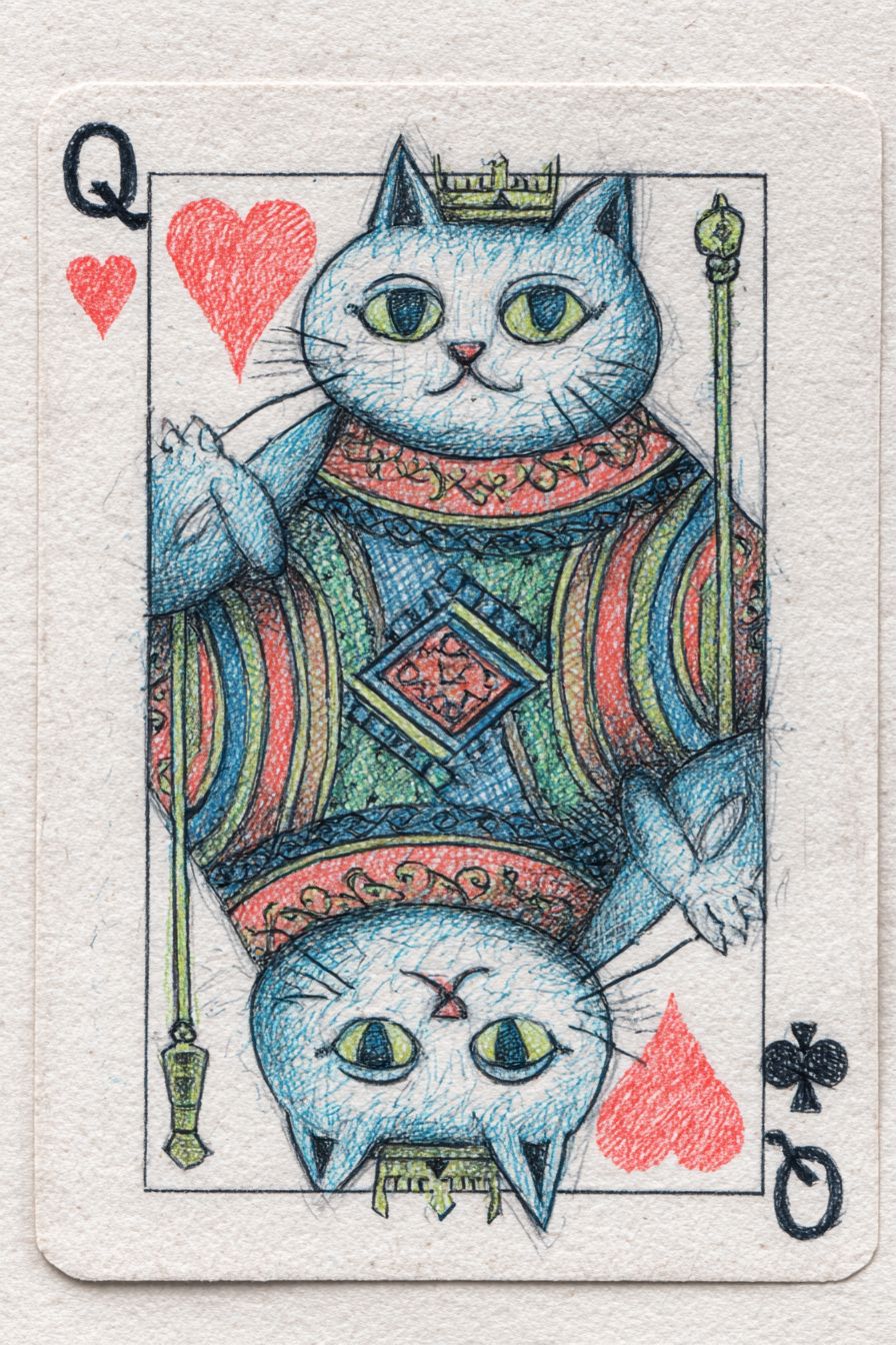 Una ilustración de una carta que presenta a un rey gato