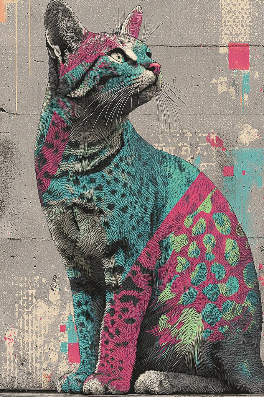 Style de graffiti d'un chat Savannah avec de la peinture en spray vibrante et ambiance de street art