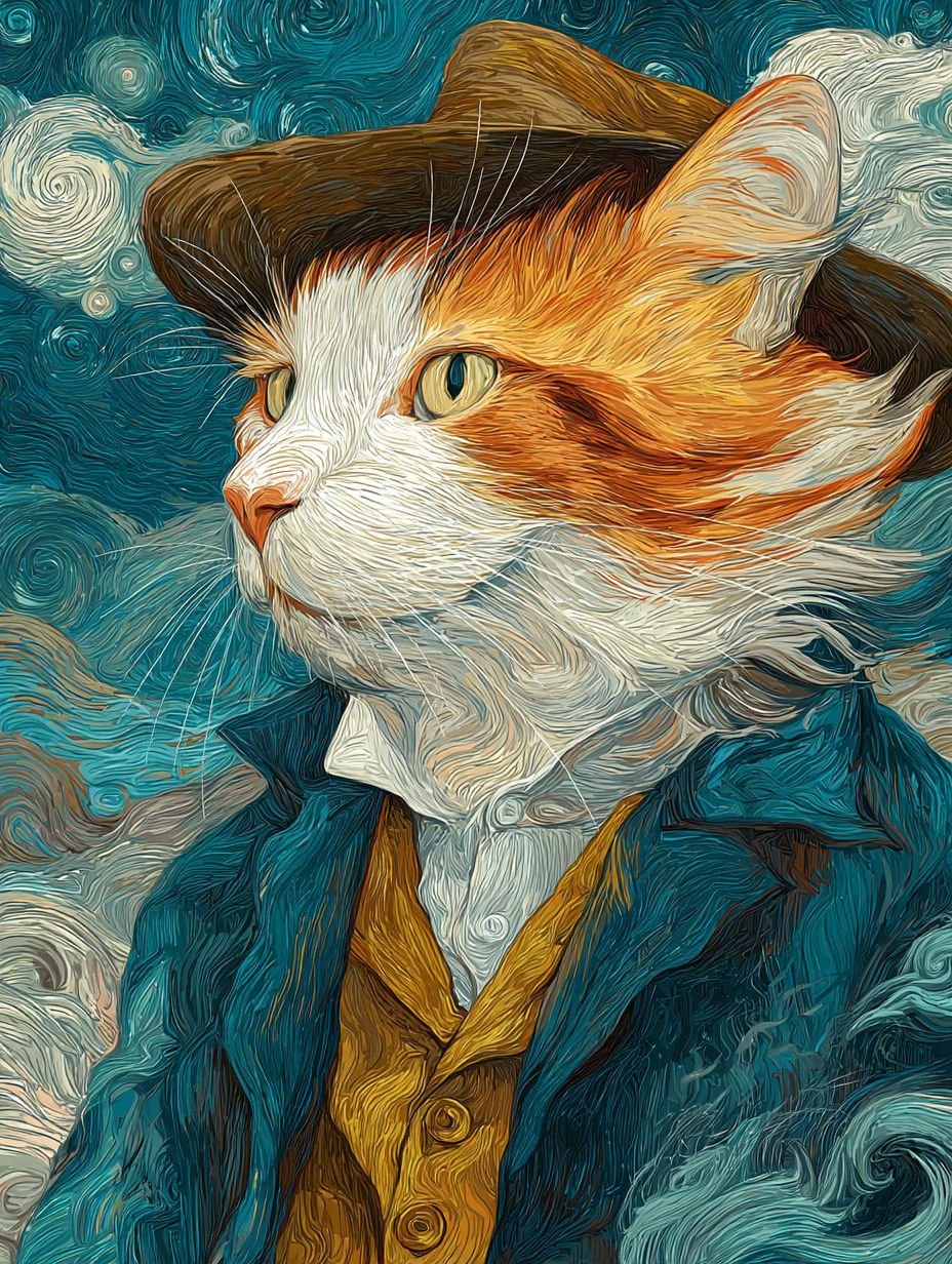 Un chat dans le style de Van Gogh