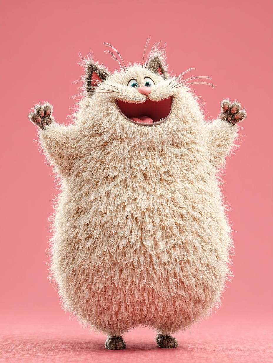 Uma fofa ilustração 3D de um gato ragdoll gordinho