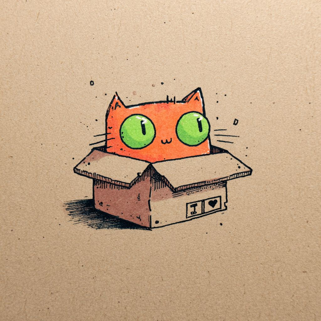 Un lindo gato naranja en una caja de cartón