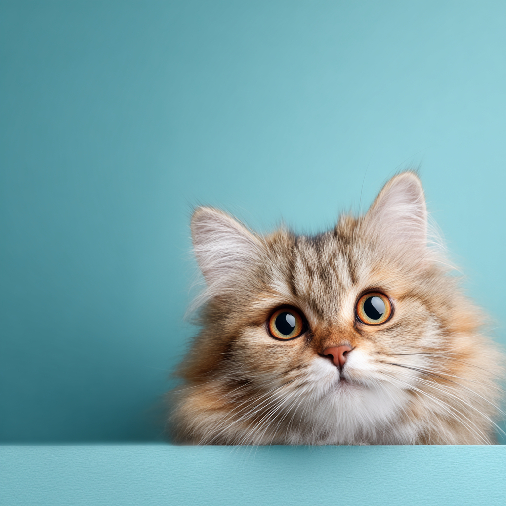 可爱的毛茸茸的猫咪正盯着相机看