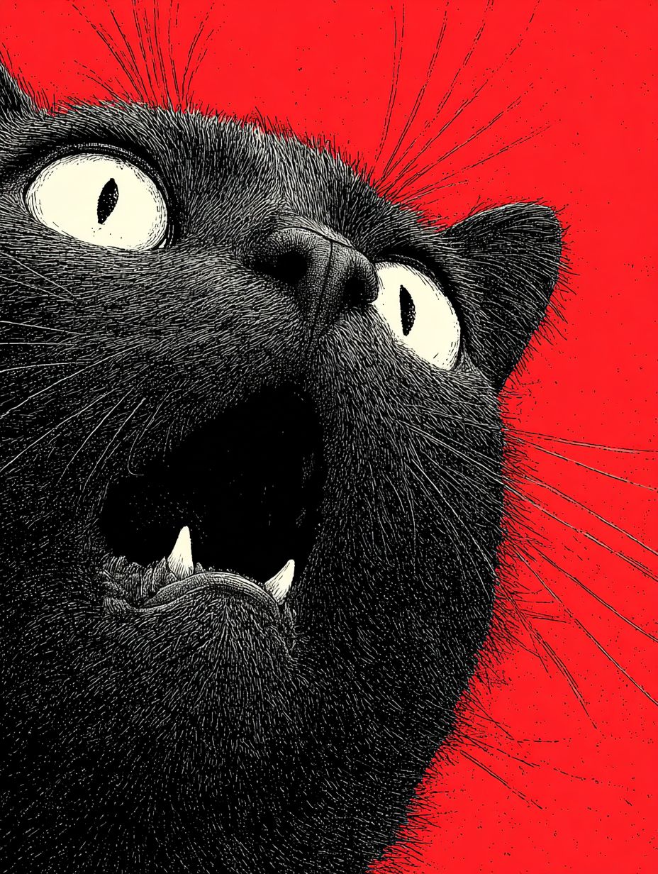 一只惊讶的黑猫插画