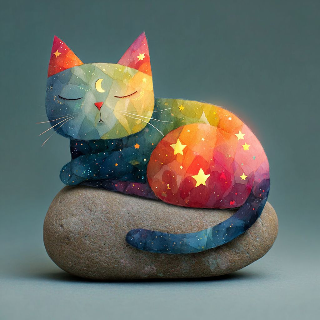 一只可爱梦幻的猫躺在大石头上