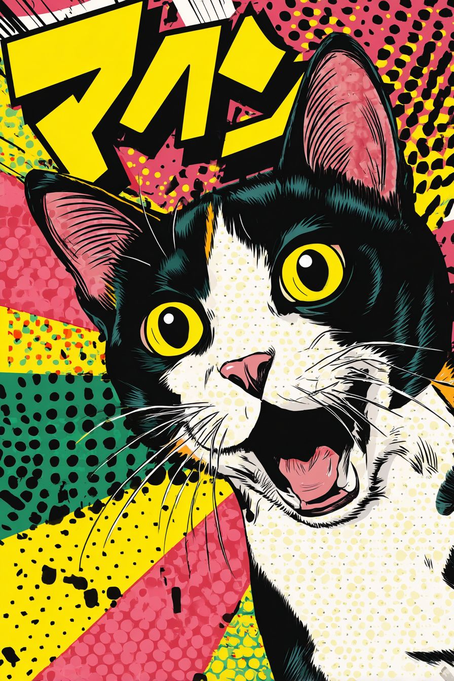 日本の猫の漫画本のポスター、ポップアートスタイル