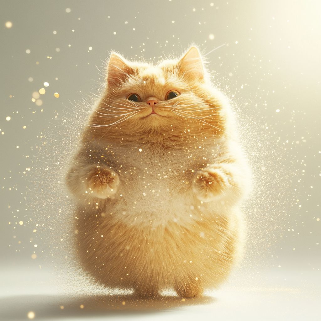 Um gato laranja fofo com uma mochila está fazendo uma pose invertida