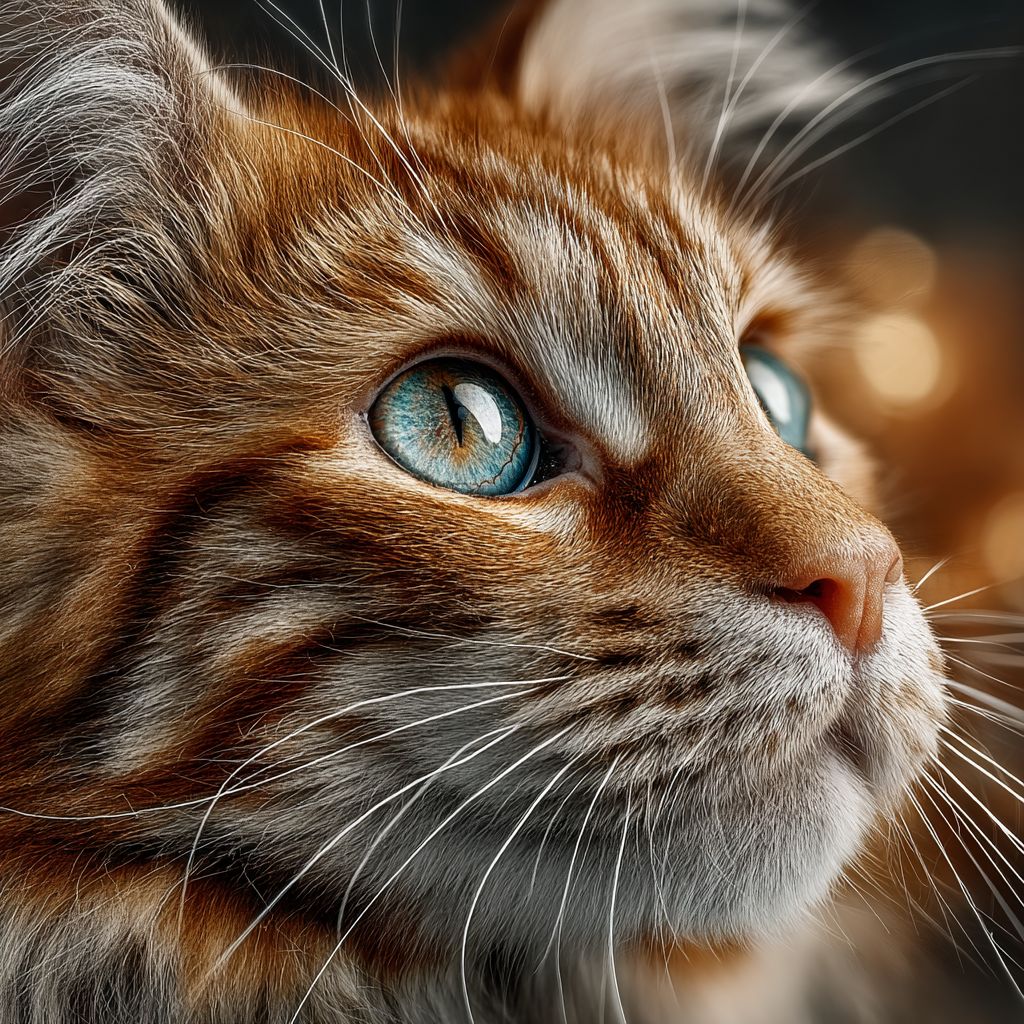 Um close-up de um gatinho ruivo com pelagem vibrante e expressão brincalhona