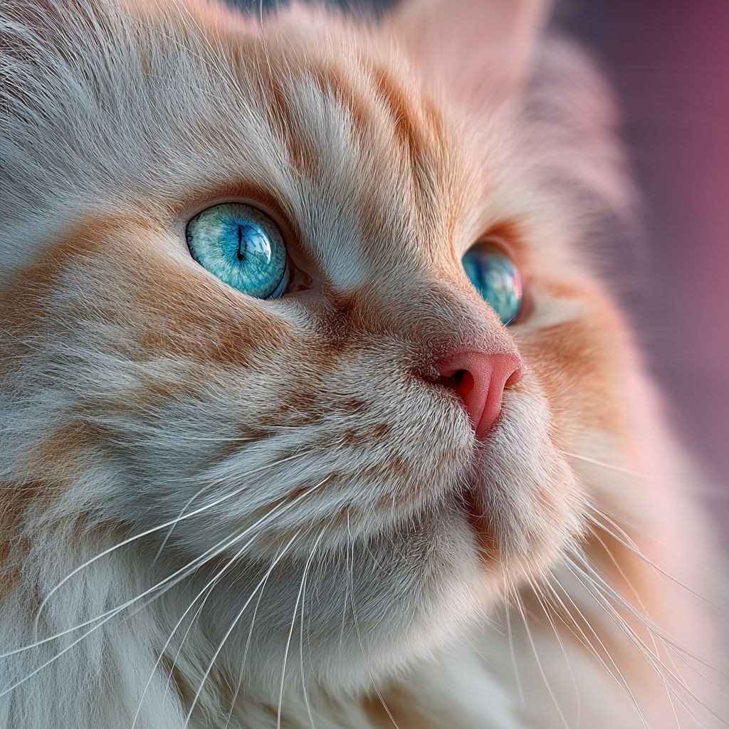 一只蓬松的波斯猫特写，白色毛发和蓝色眼睛