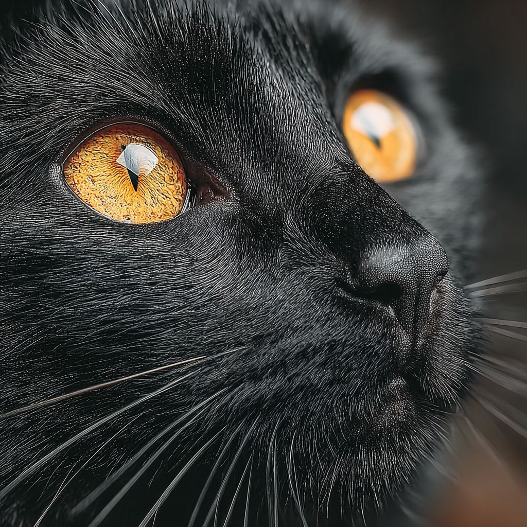 艶やかな毛並みの黒猫の超リアルなクローズアップ肖像