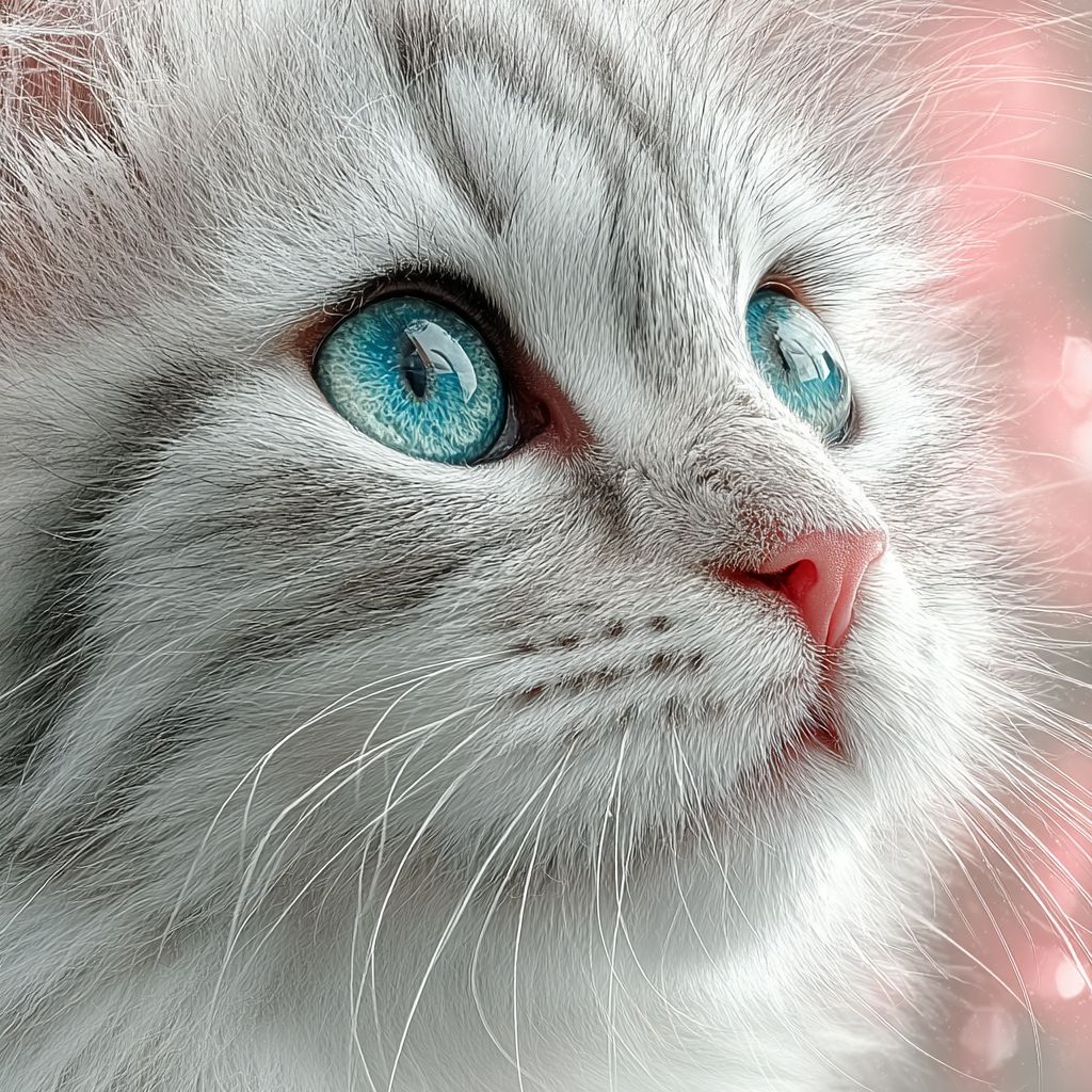 ふわふわの白い子猫のクローズアップポートレート