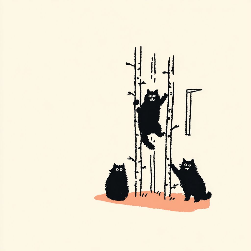 活泼的挪威森林猫在树上攀爬