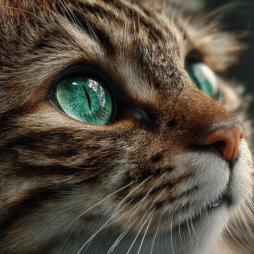 一只无尾的曼岛猫，柔软的棕色毛发和鲜艳的绿色眼睛