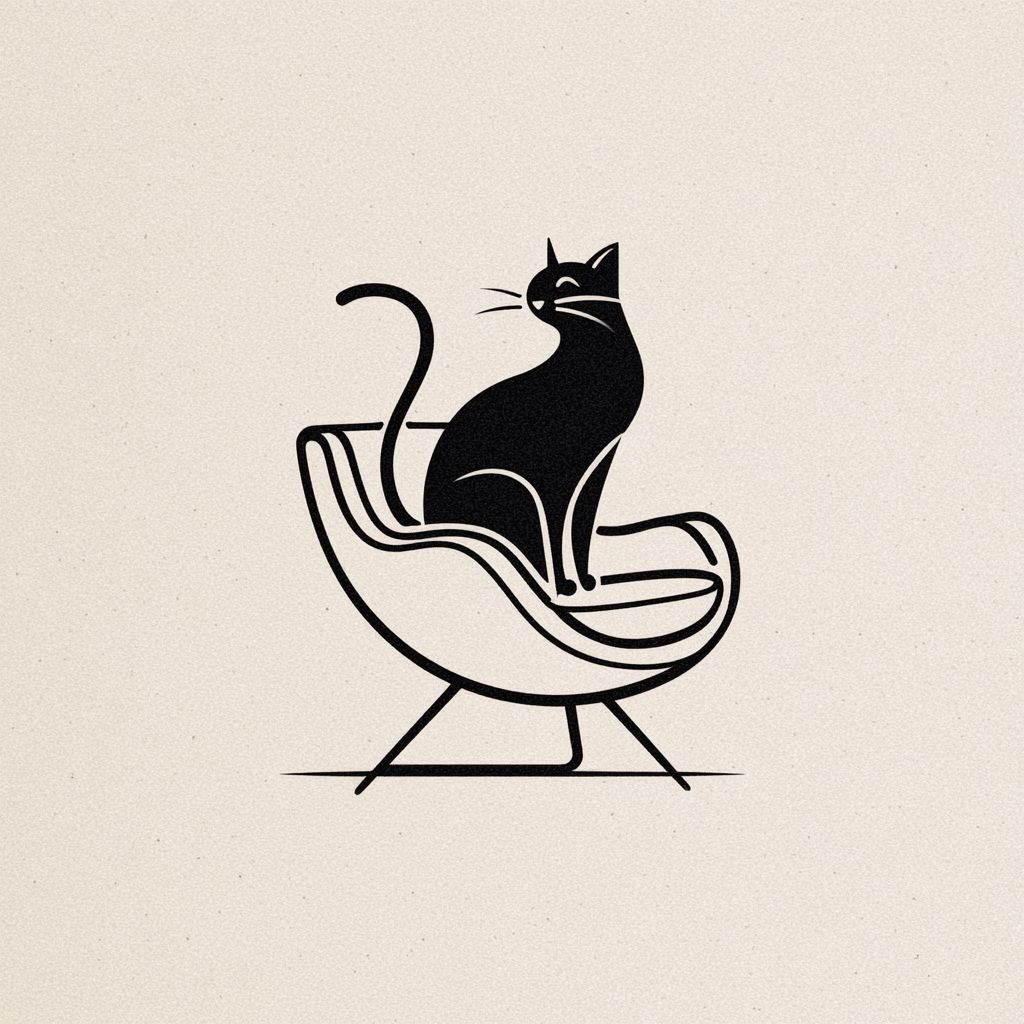 一只猫坐在椅子上的简约线条logo