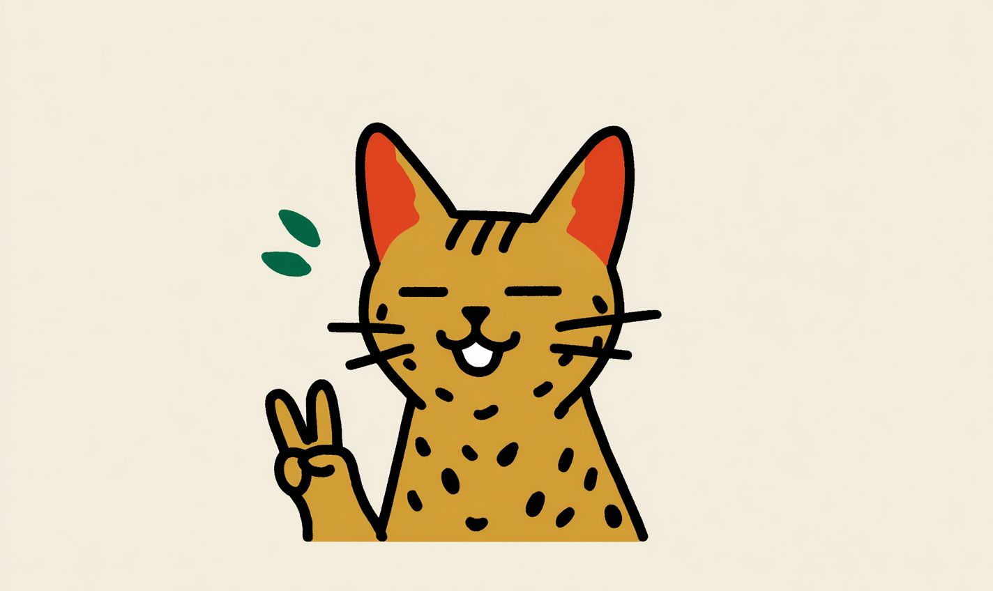 Un chat Savannah tacheté souriant et faisant un signe de paix