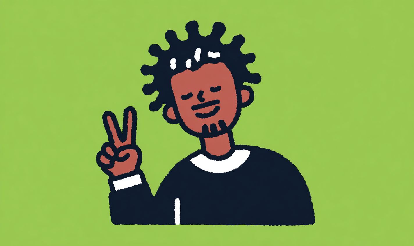 Un Ojos Azules negro sonriente haciendo un signo de paz