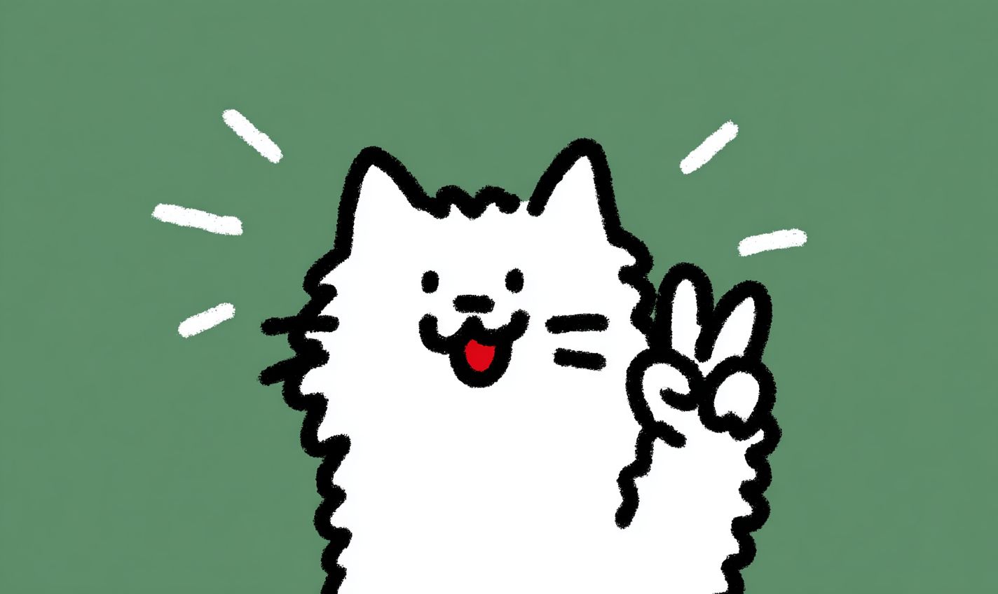 A smiling Turkish Van cat making a peace sign