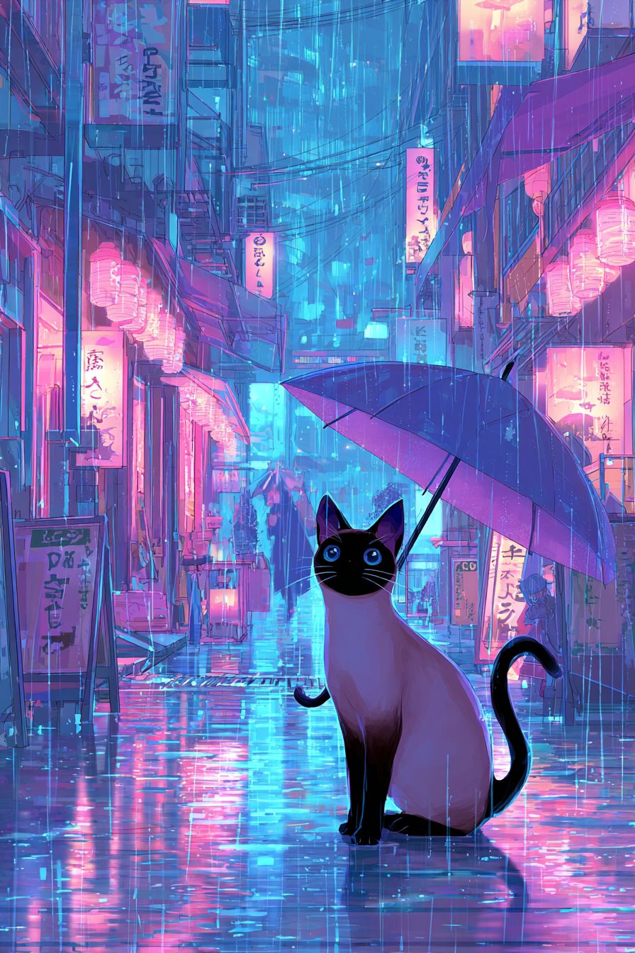 月明かりの下で踊るスリムなシャム猫