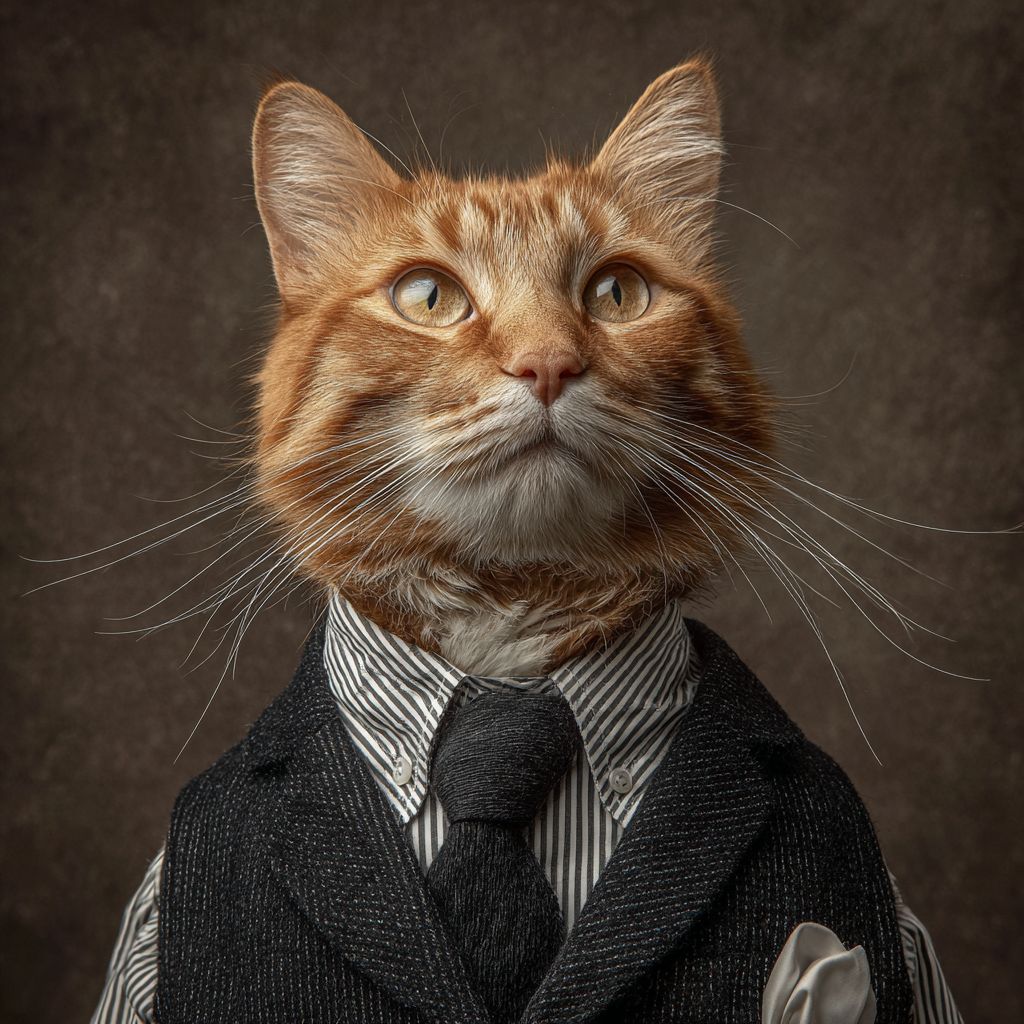 비즈니스맨처럼 차려입은 고양이